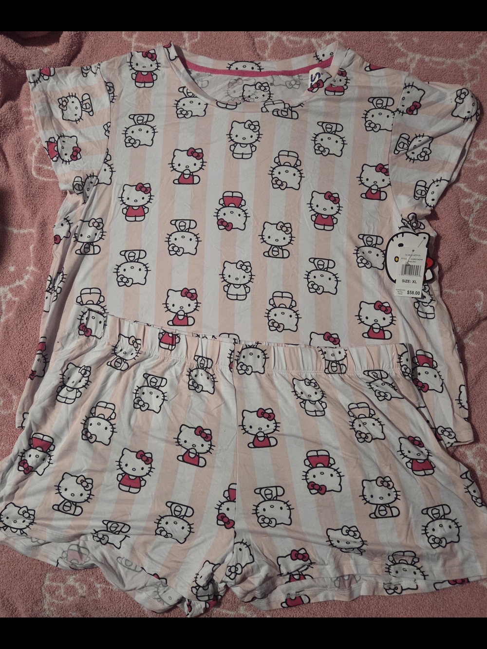 Hello Kitty Pink and White Striped Short Pajama Set